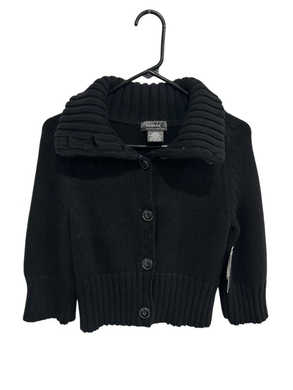 George ME Black Button Up Ribbed Knit Sweater Fold Collar Size M Chic Cozy NWT